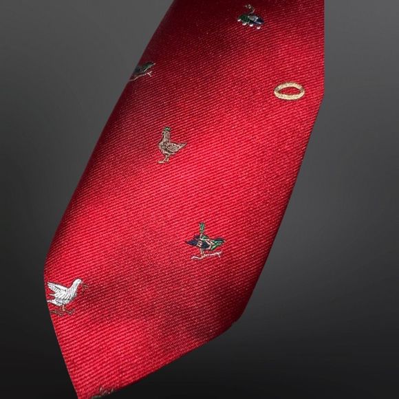 Vintage Robert Talbott For Justers 12 Days of Christmas Embroidered Red Silk Tie - Picture 1 of 3
